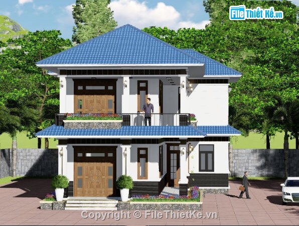 biệt thự 2 tầng,biệt thự mái thái,mẫu biệt thự mái thái