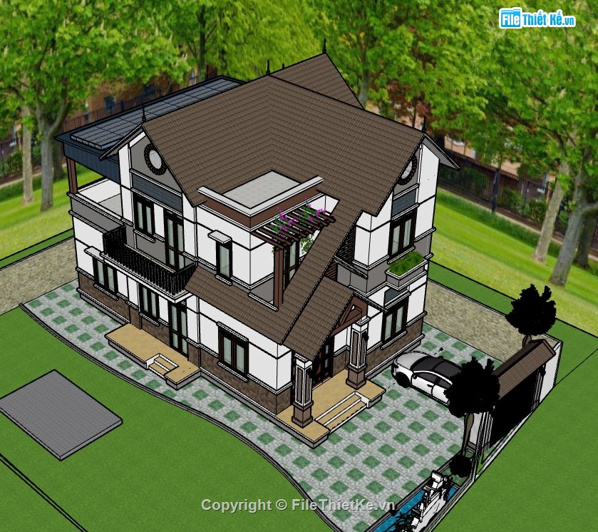 biệt thự 2 tầng,file sketchup biệt thự 2 tầng,model su biệt thự 2 tầng,biệt thự 2 tầng file sketchup,sketchup biệt thự 2 tầng