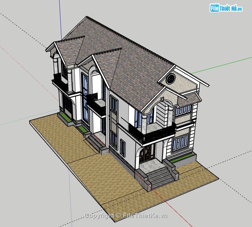 Biệt thự 2 tầng mái thái,model su biệt thự 2 tầng,biệt thự 2 tầng file su,sketchup biệt thự 2 tầng,file su biệt thự 2 tầng