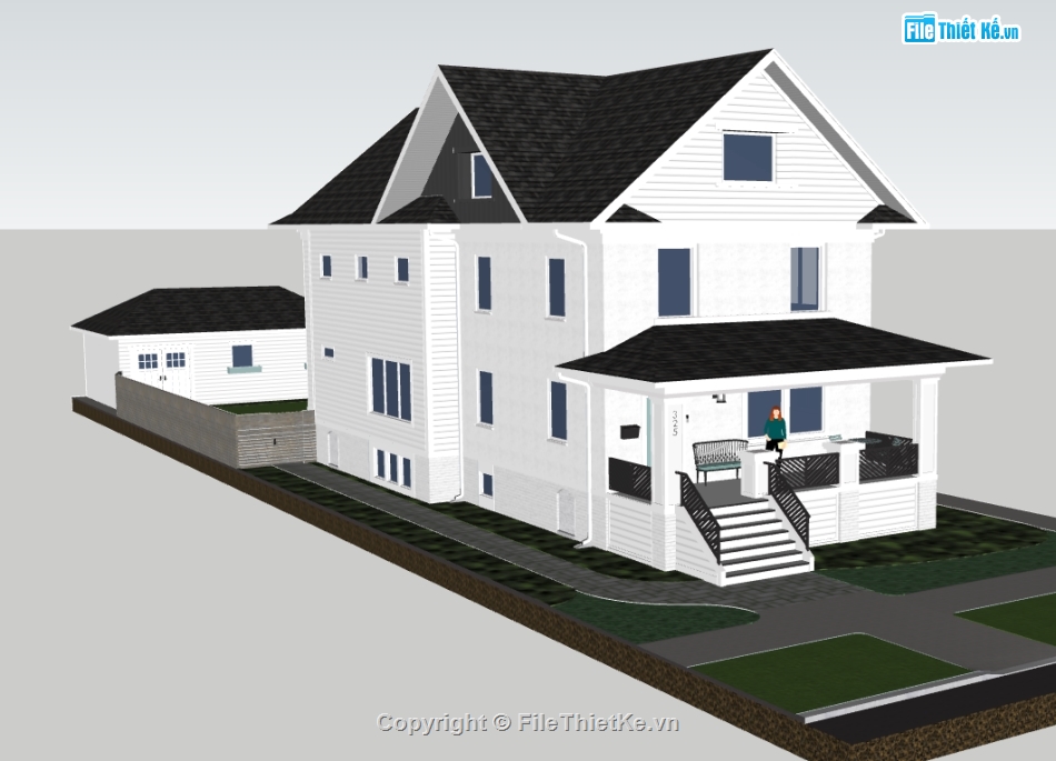 model su biệt thự 2 tầng,sketchup biệt thự 2 tầng mái thái,thiết kế 3d su biệt thự