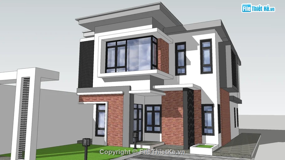 Biệt thự,Biệt thự  2 tầng,model sketchup biệt thự