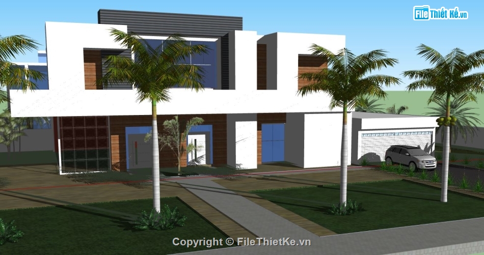 Biệt thự  2 tầng,model biệt thự 2 tầng,sketchup biệt thự 2 tầng