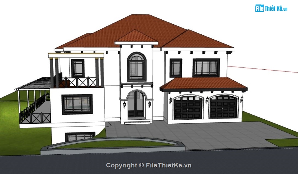 model su biệt thự,file sketchup biệt thự,model su biệt thự 2 tầng