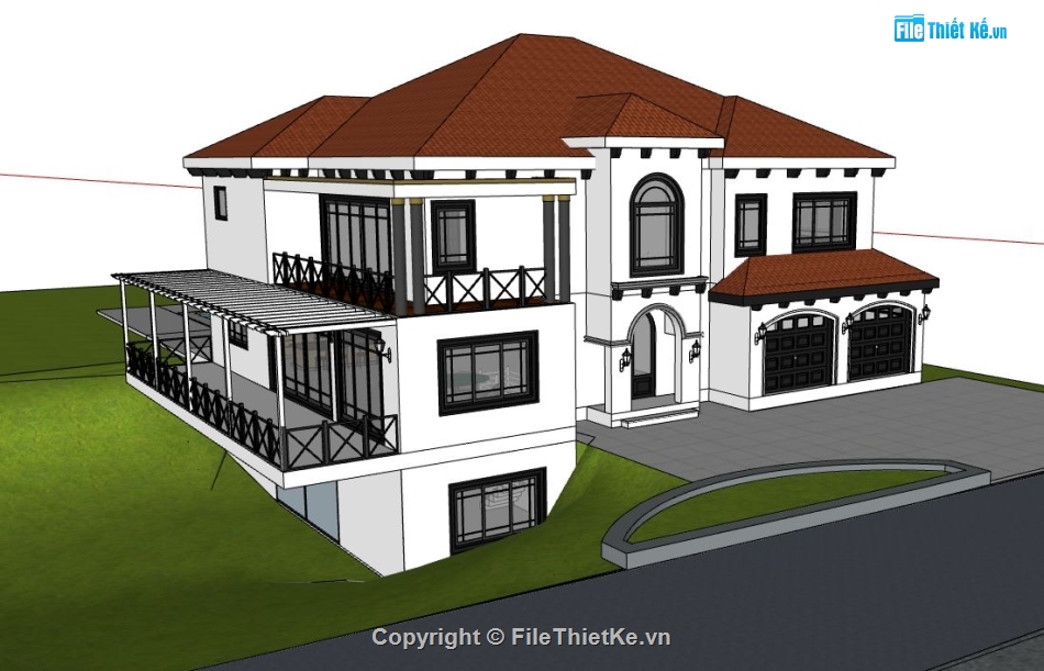 model su biệt thự,file sketchup biệt thự,model su biệt thự 2 tầng