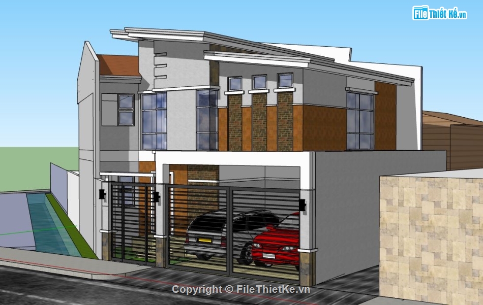 Biệt thự  2 tầng,su biệt thự 2 tầng,model su biệt thự 2 tầng,sketchup biệt thự 2 tầng