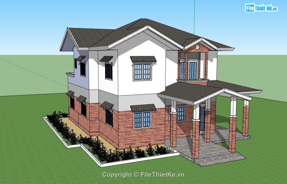 sketchup biệt thự,file su biệt thự,biệt thự su 2 tầng