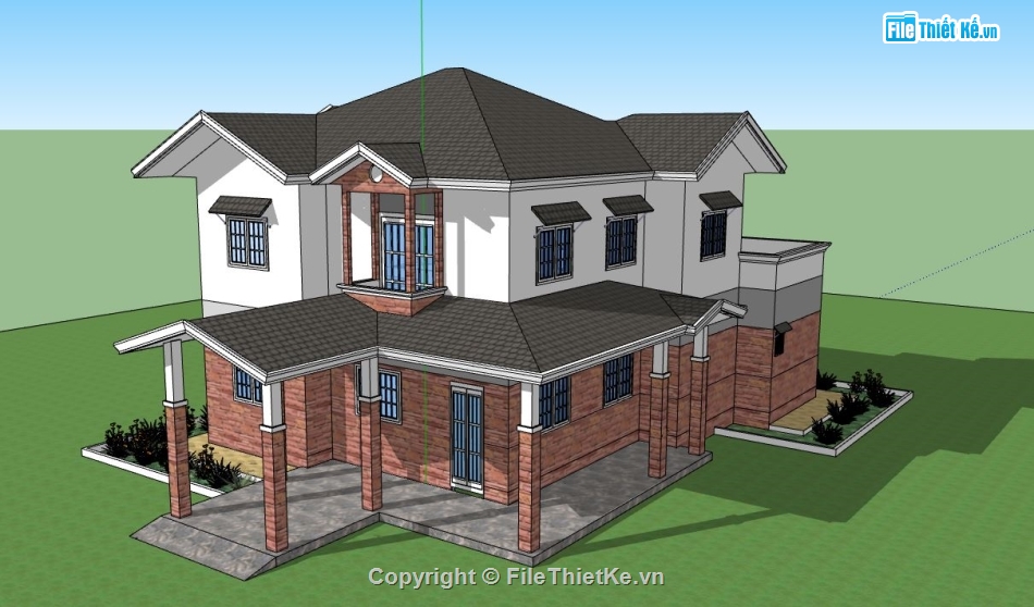 sketchup biệt thự,file su biệt thự,biệt thự su 2 tầng