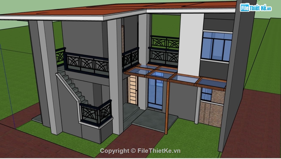 model su biệt thự,file sketchup biệt thự,model su biệt thự 2 tầng