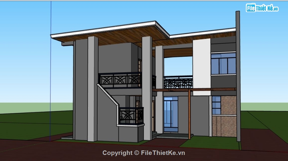 model su biệt thự,file sketchup biệt thự,model su biệt thự 2 tầng