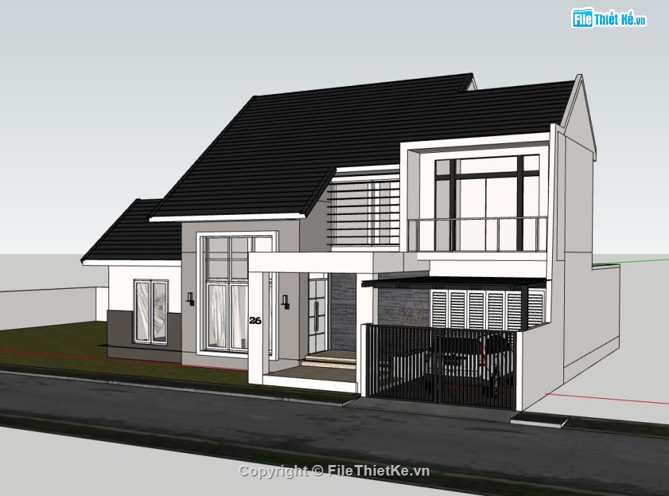 biệt thự 2 tầng fsketchup,file sketchup biệt thự 2 tầng,biệt thự 2 tầng file sketchup,model su biệt thự 2 tầng