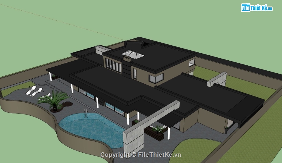 biệt thự 2 tầng,model su biệt thự 2 tầng,phối cảnh biệt thự 2 tầng,mẫu sketchup biệt thự 2 tầng