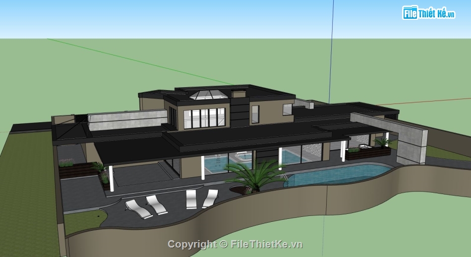 biệt thự 2 tầng,model su biệt thự 2 tầng,phối cảnh biệt thự 2 tầng,mẫu sketchup biệt thự 2 tầng