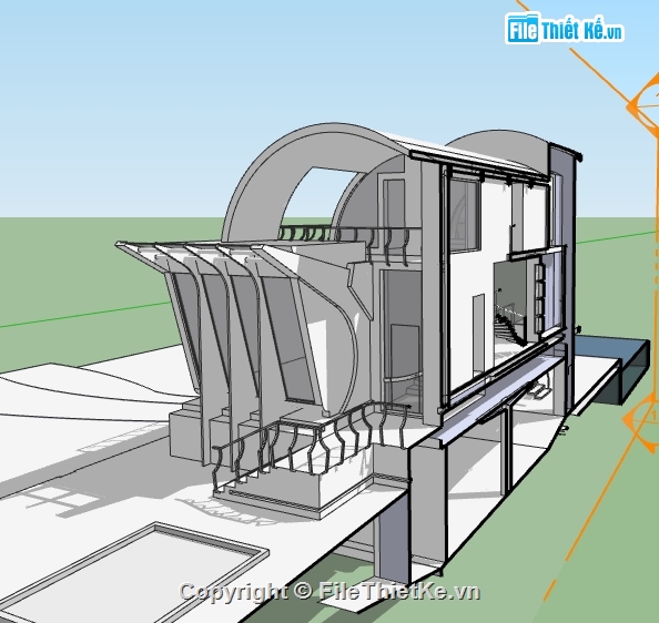 dựng 3d su biệt thự 3 tầng độc đáo,biệt thự dựng model su,file sketchup dựng nhà biệt thự