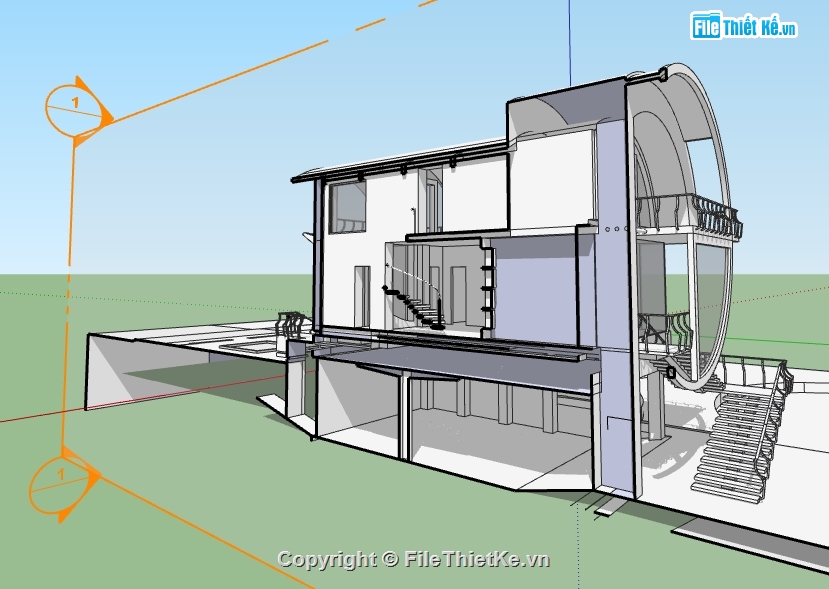 dựng 3d su biệt thự 3 tầng độc đáo,biệt thự dựng model su,file sketchup dựng nhà biệt thự