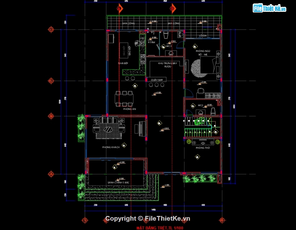 Biệt thự 3 tầng 14.4x15.2m,bản vẽ autocad biệt thự 3 tầng,biệt thự hiện đại file cad,bản vẽ biệt thự 3 tầng