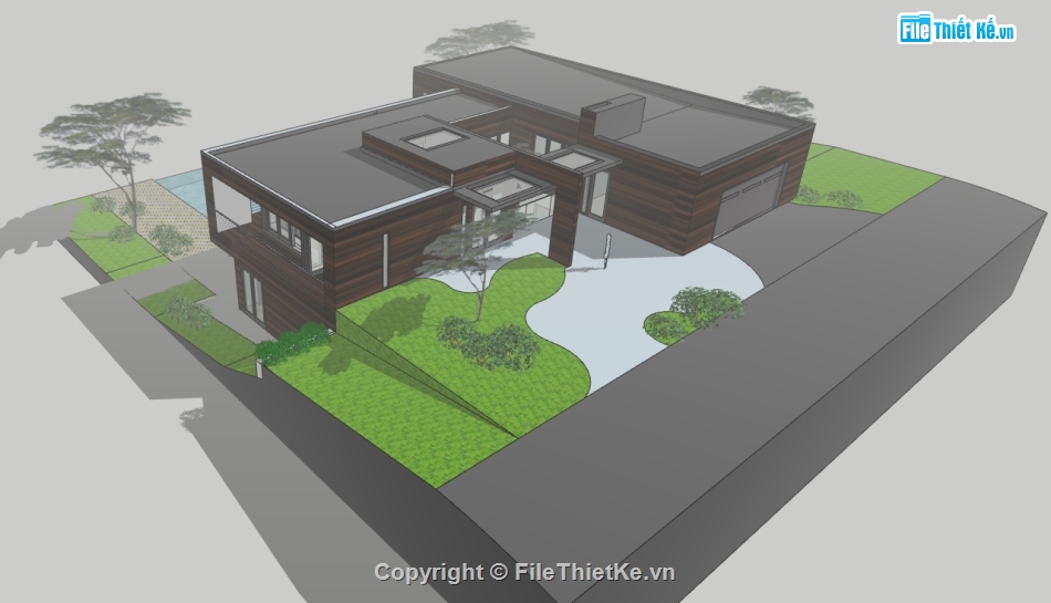 dựng 3d su biệt thự 2 tầng,sketchup nhà biệt thự,thiết kế biệt thự file su