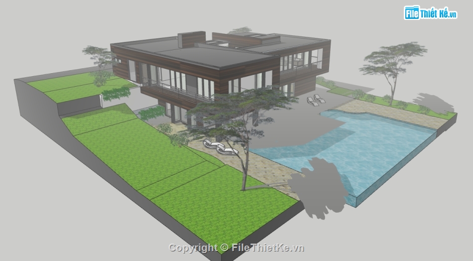 dựng 3d su biệt thự 2 tầng,sketchup nhà biệt thự,thiết kế biệt thự file su