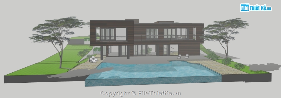 dựng 3d su biệt thự 2 tầng,sketchup nhà biệt thự,thiết kế biệt thự file su