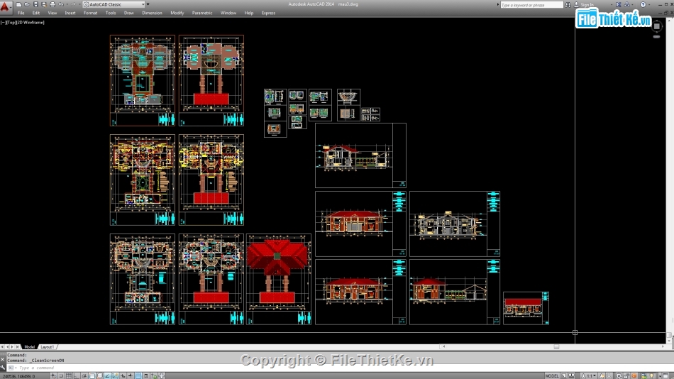 Biệt thự,File cad biệt thự 2 tầng,cad biệt thự 2 tầng