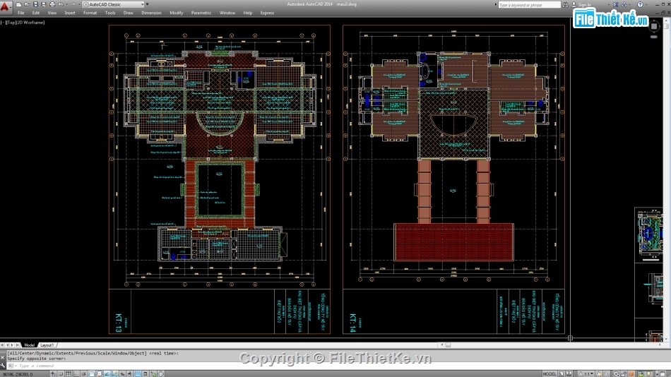 Biệt thự,File cad biệt thự 2 tầng,cad biệt thự 2 tầng
