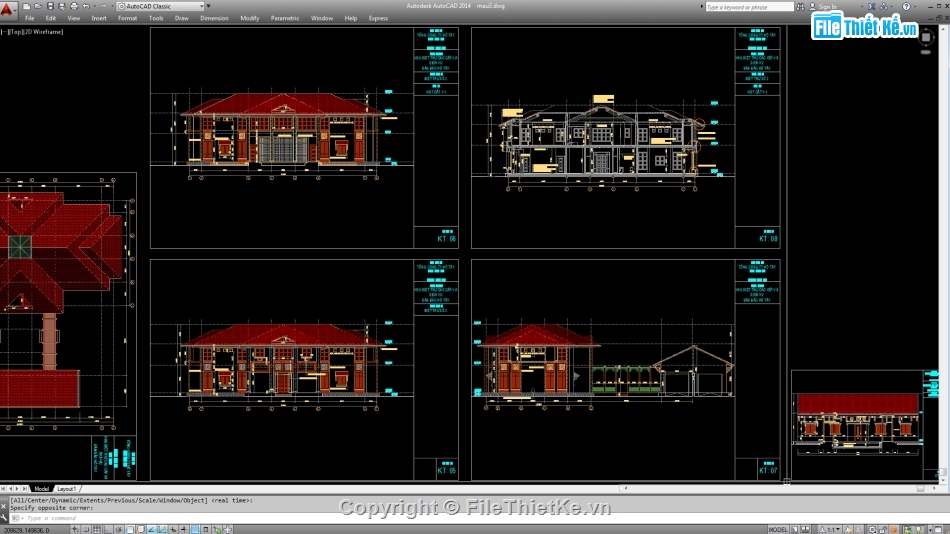 Biệt thự,File cad biệt thự 2 tầng,cad biệt thự 2 tầng