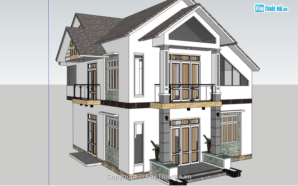 biệt thự 2 tầng,model su biệt thự 2 tầng,phối cảnh biệt thự 2 tầng,sketchup biệt thự 2 tầng