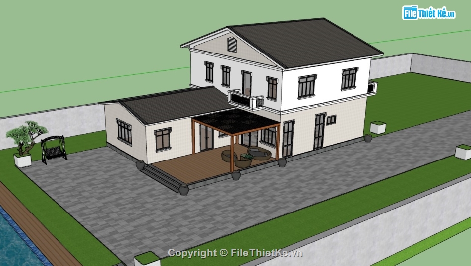 Biệt thự  2 tầng,Biệt thự,su biệt thự,sketchup biệt thự