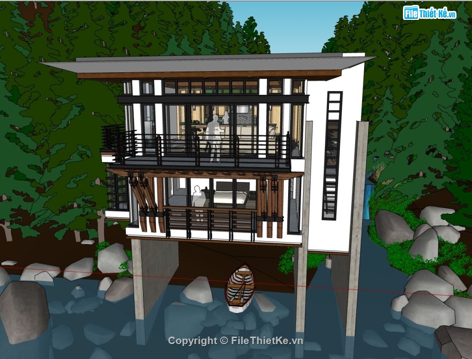 Biệt thự nghỉ dưỡng 2 tầng,sketchup biệt thự 2 tầng,file sketchup nhà nghỉ dưỡng 2 tầng