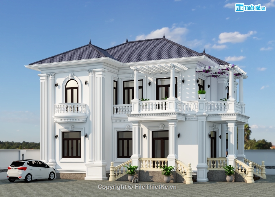 Biet thu 2 tang tan co dien,biet thu 2 tang 10x14m,biet thu 2 tang tan co dien mai Nhat