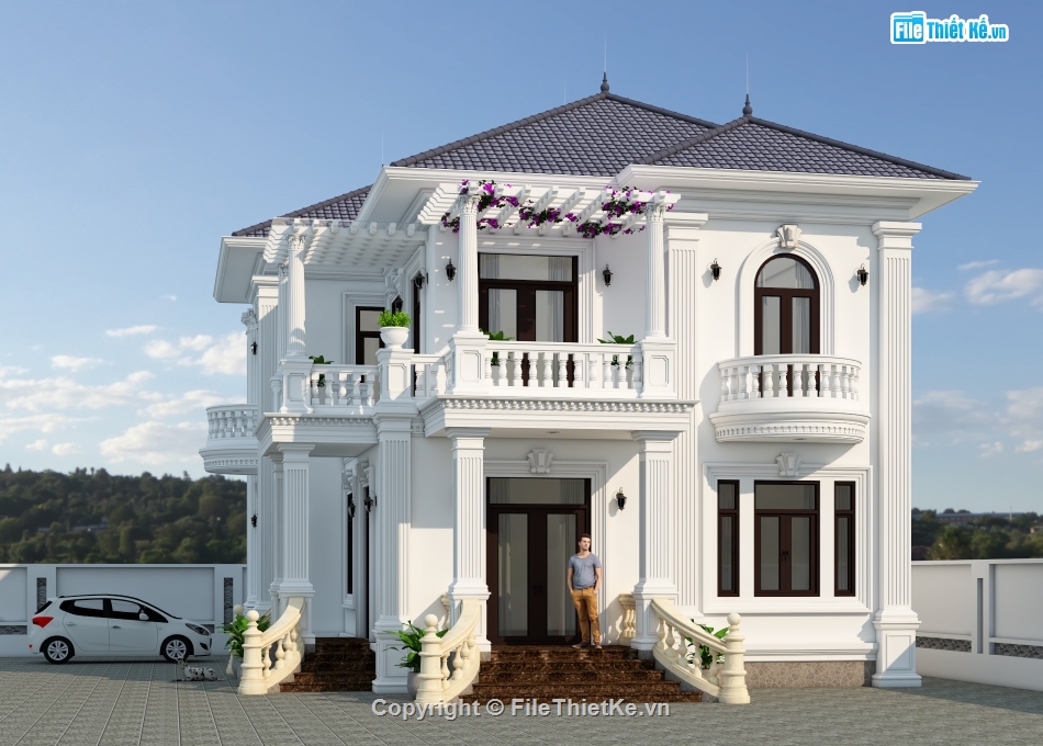 Biet thu 2 tang tan co dien,biet thu 2 tang 10x14m,biet thu 2 tang tan co dien mai Nhat