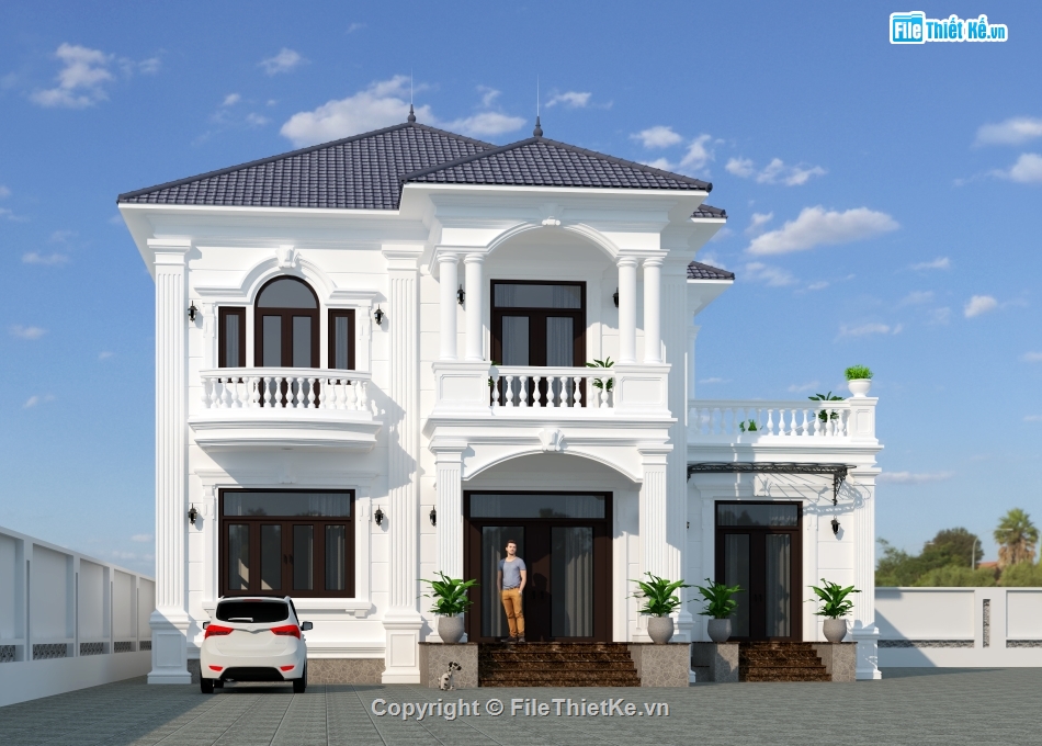 Biệt thự 2 tầng tân cổ điển 13x13m,Biệt thự 2 tầng tân cổ điển 5 phòng ngủ,Biệt thự 2 tầng tân cổ điển mái Nhật
