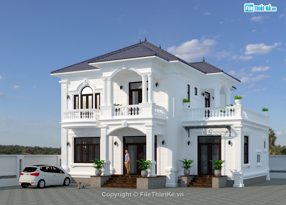 Biệt thự 2 tầng tân cổ điển 13x13m,Biệt thự 2 tầng tân cổ điển 5 phòng ngủ,Biệt thự 2 tầng tân cổ điển mái Nhật