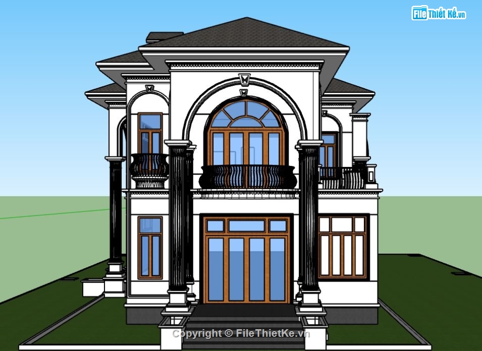 Biệt thự 2 tầng tân cổ điển,su biệt thự 2 tầng,sketchup biệt thự tân cổ điển