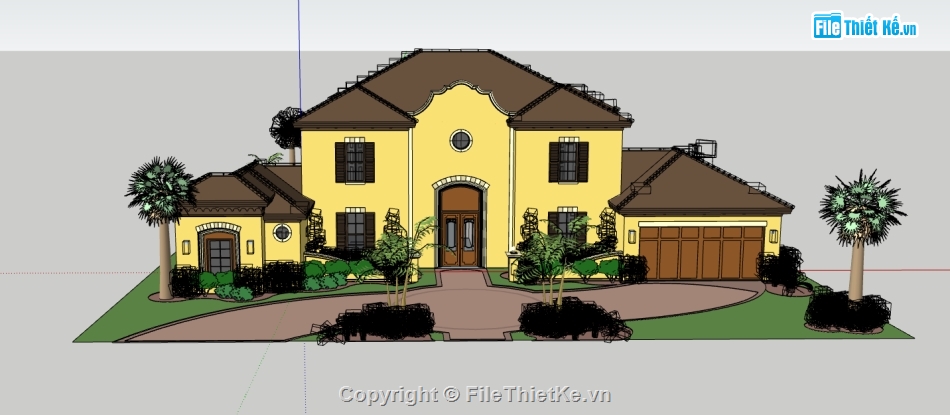 biệt thự 2 tầng dựng model su,sketchup biêt thự,nhà biệt thự 2 tầng file sketchup