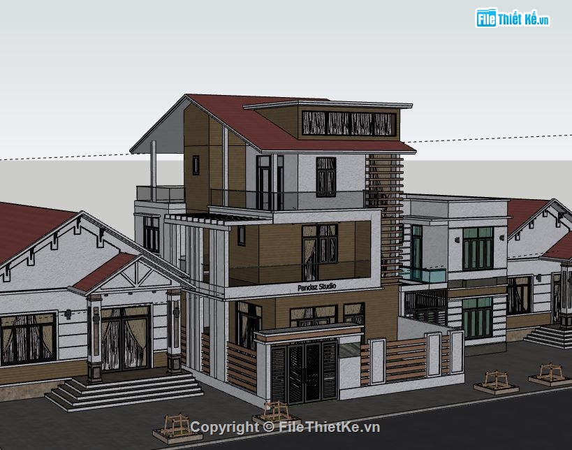 Biệt thự 3 tầng,model su biệt thự 3 tầng,file sketchup biệt thự 3 tầng