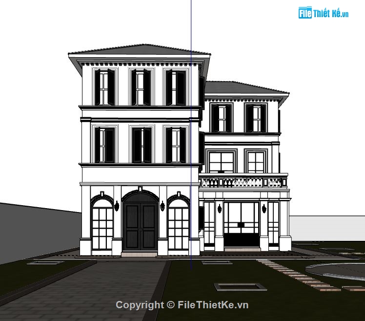 biệt thự 3 tầng,file sketchup biệt thự 3 tầng,file sketchup biệt thự