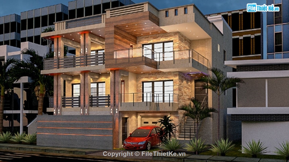 biệt thự 3 tầng,biệt thự hiện đại,sketchup biệt thự