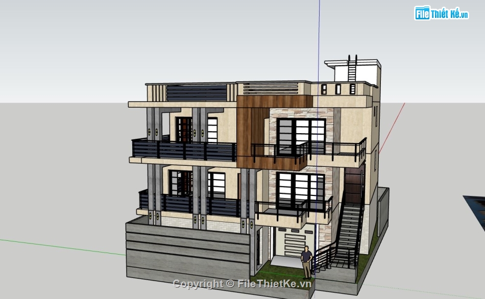 biệt thự 3 tầng,biệt thự hiện đại,sketchup biệt thự
