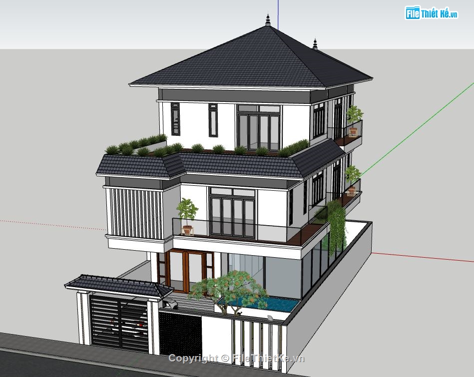 biệt thự 3 tầng,model su biệt thự 3 tầng,biệt thự 3 tầng file su,biệt thự 3 tầng sketchup,biệt thự 3 tầng model su