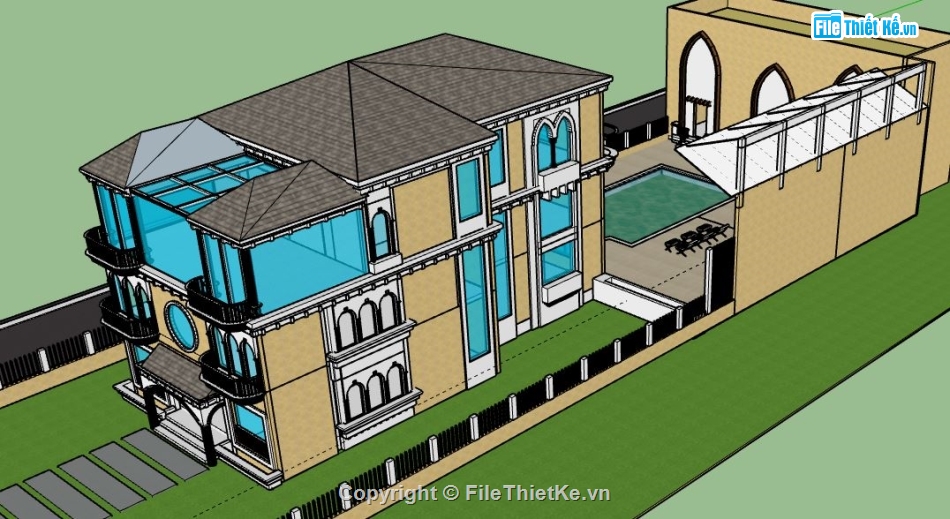 Biệt thự 3 tầng,model su biệt thự 3 tầng,file su biệt thự 3 tầng,biệt thự 3 tầng sketchup,sketchup biệt thự 3 tầng