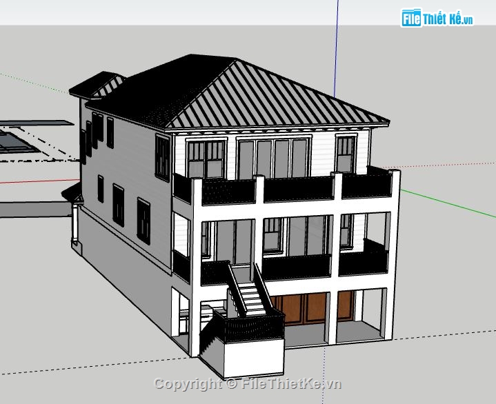 Biệt thự 3 tầng,biệt thự 3 tầng file su,file sketchup biệt thự 3 tầng