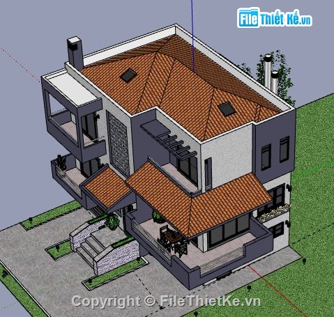 Biệt thự 3 tầng,model su biệt thự 3 tầng,biệt thự 3 tầng sketchup,file su biệt thự 3 tầng