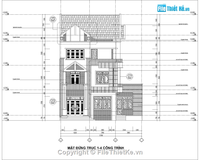 biệt thự phố,biệt thự 3 tầng,bản vẽ biệt thự 3 tầng,biệt thự 3 tầng 11.7x12.8m,thiết kế biệt thự 3 tầng