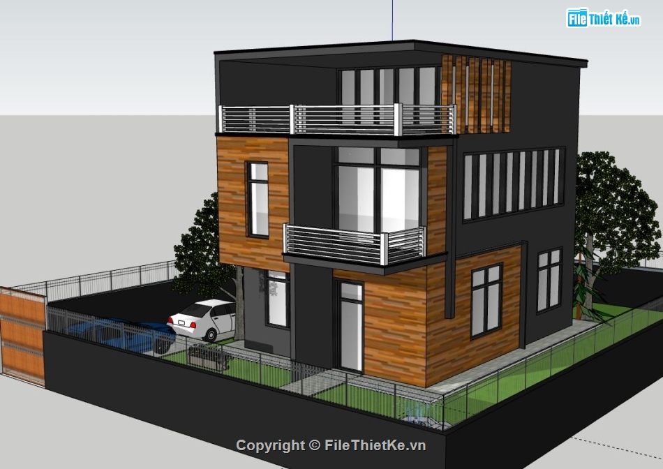 Biệt thự 3 tầng,biệt thự 3 tầng file su,file sketchup biệt thự 3 tầng,model su biệt thự 3 tầng