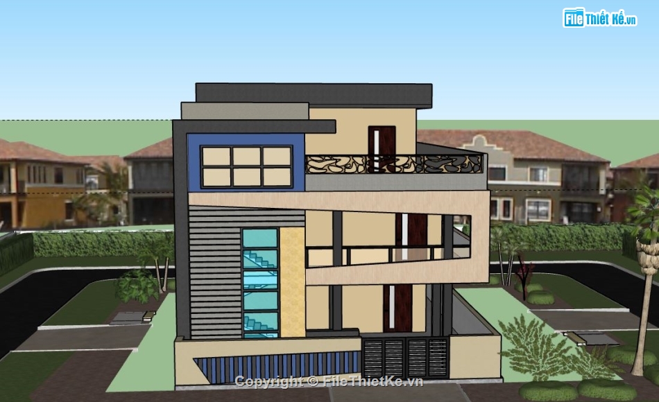Biệt thự 3 tầng,model su biệt thự 3 tầng,biệt thự 3 tầng file su