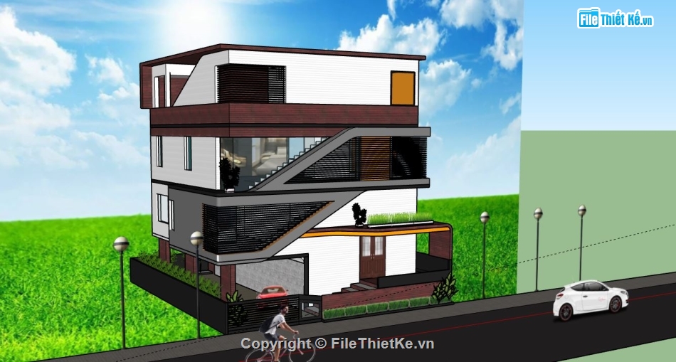 Biệt thự 3 tầng,model su biệt thự 3 tầng,biệt thự 3 tầng file su,file sketchup biệt thự 3 tầng