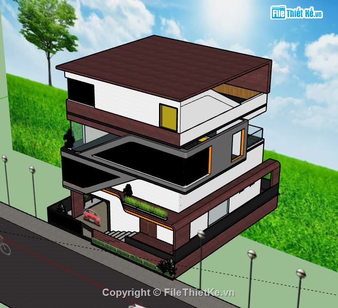 Biệt thự 3 tầng,model su biệt thự 3 tầng,biệt thự 3 tầng file su,file sketchup biệt thự 3 tầng