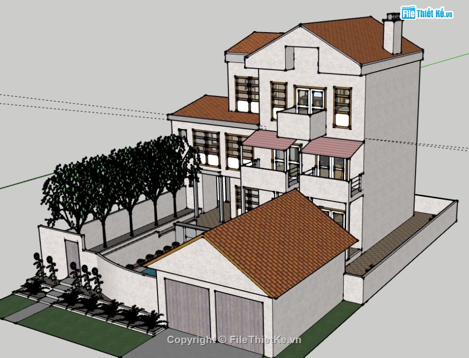 Biệt thự 3 tầng,model su biệt thự 3 tầng,biệt thự 3 tầng file su,sketchup biệt thự 3 tầng,biệt thự 3 tầng model su