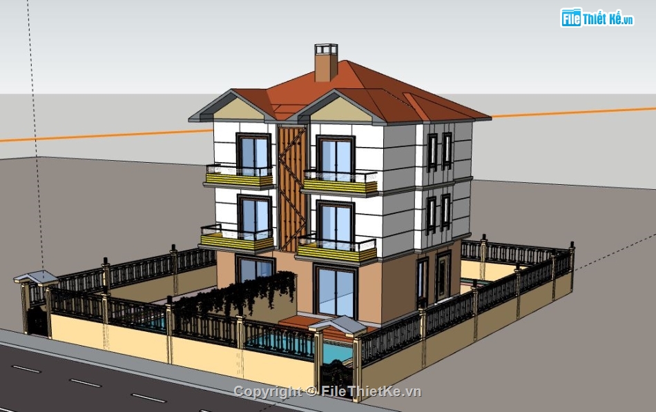 Biệt thự 3 tầng,model su biệt thự 3 tầng,file su biệt thự 3 tầng,biệt thự 3 tầng sketchup,sketchup biệt thự 3 tầng