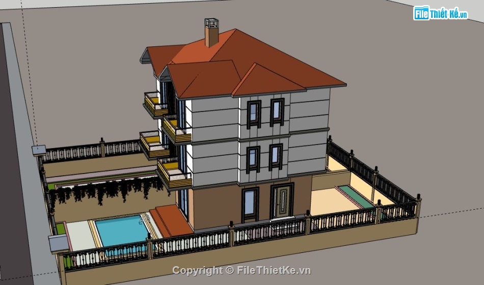 Biệt thự 3 tầng,model su biệt thự 3 tầng,file su biệt thự 3 tầng,biệt thự 3 tầng sketchup,sketchup biệt thự 3 tầng